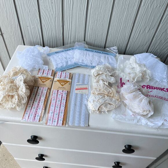 Other - Lot Vintage Lace Trim & Eyelet Ruffle 1970s-1990s Sewing Craft Supply Fabric